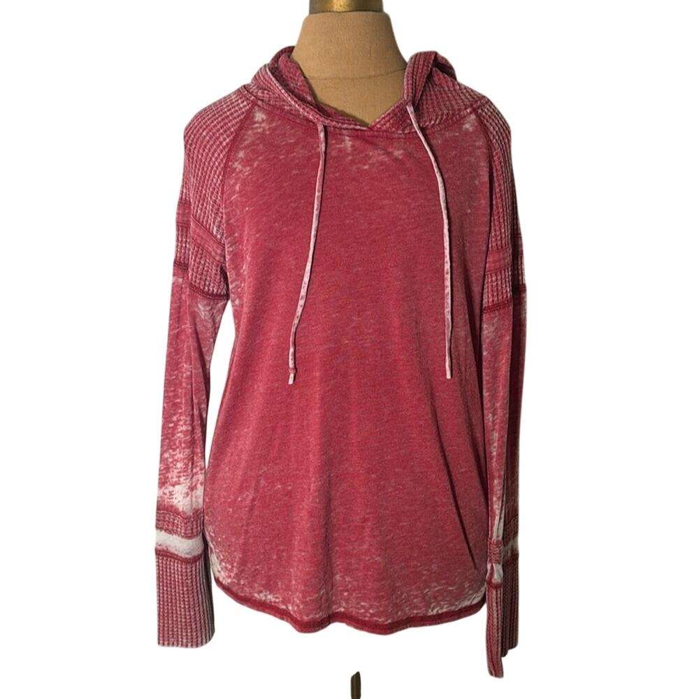 Others Follow Red Burnout Waffle Knit High Low Long Sleeve Hoodie M Skater Urban